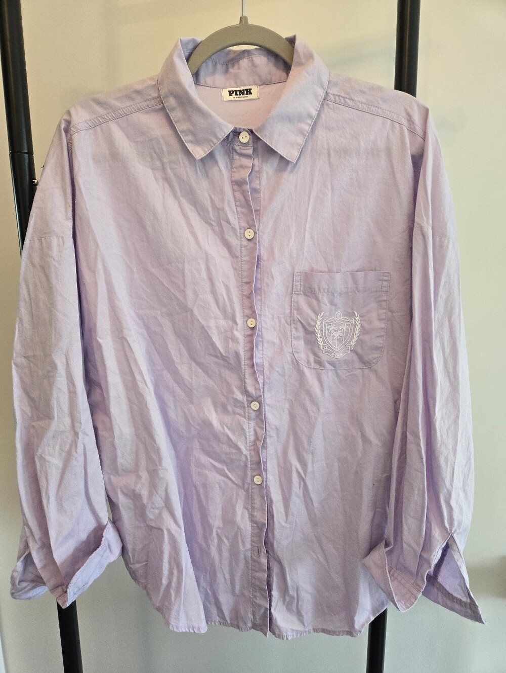 PINK Victoria's Secret Lavender Button Down Oxford Shirt Women's S Oversized